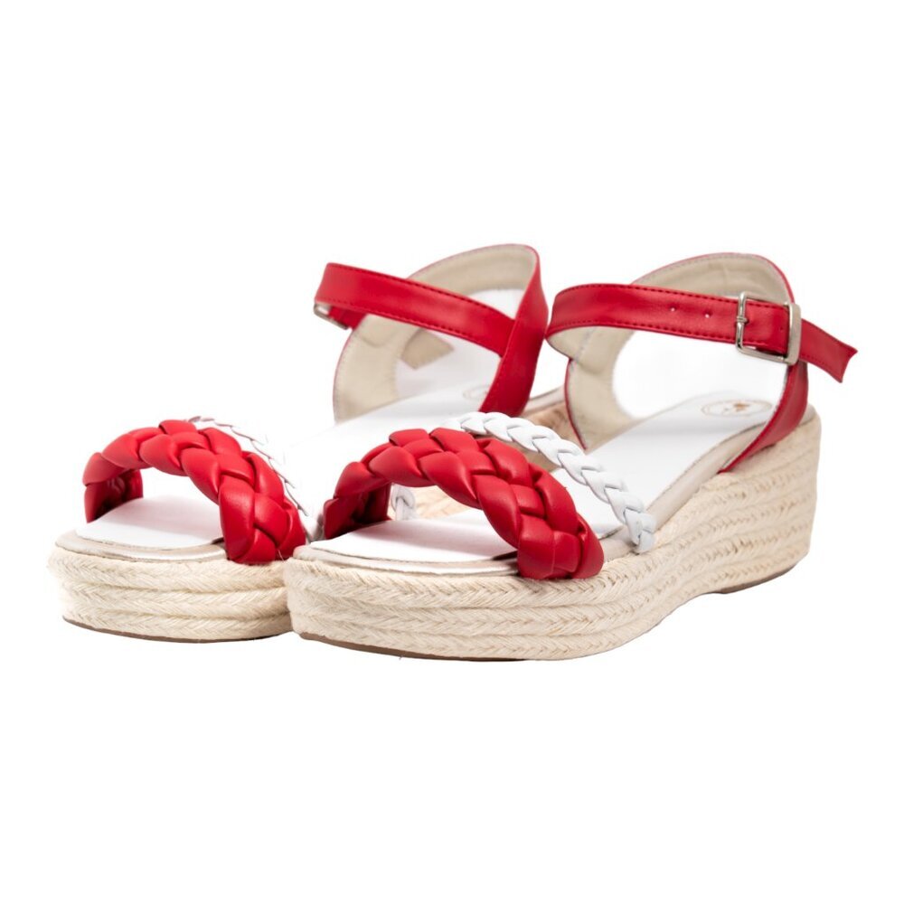 Red Braided Strap Espadrille Wedge Sandals